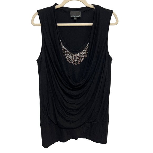 Cynthia Rowley Tank Top Size Large Sleeveless Draped Neck Rhinestone Embellished - Picture 1 of 7
